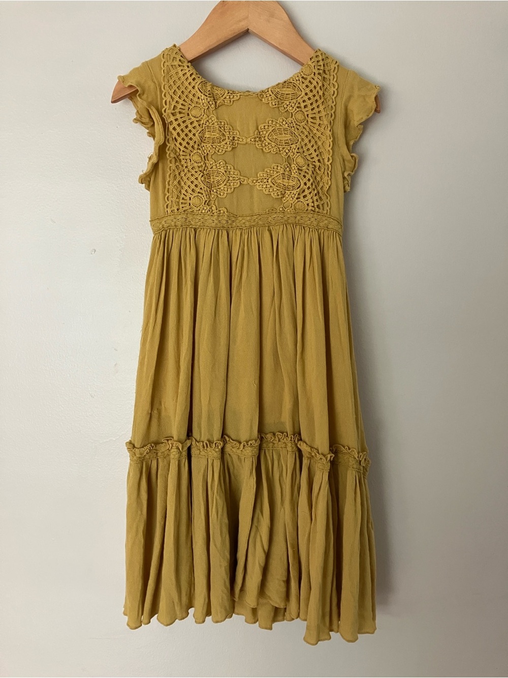 Joyfolie 3T Mustard Yellow Crochet Bodice Maxi Dress